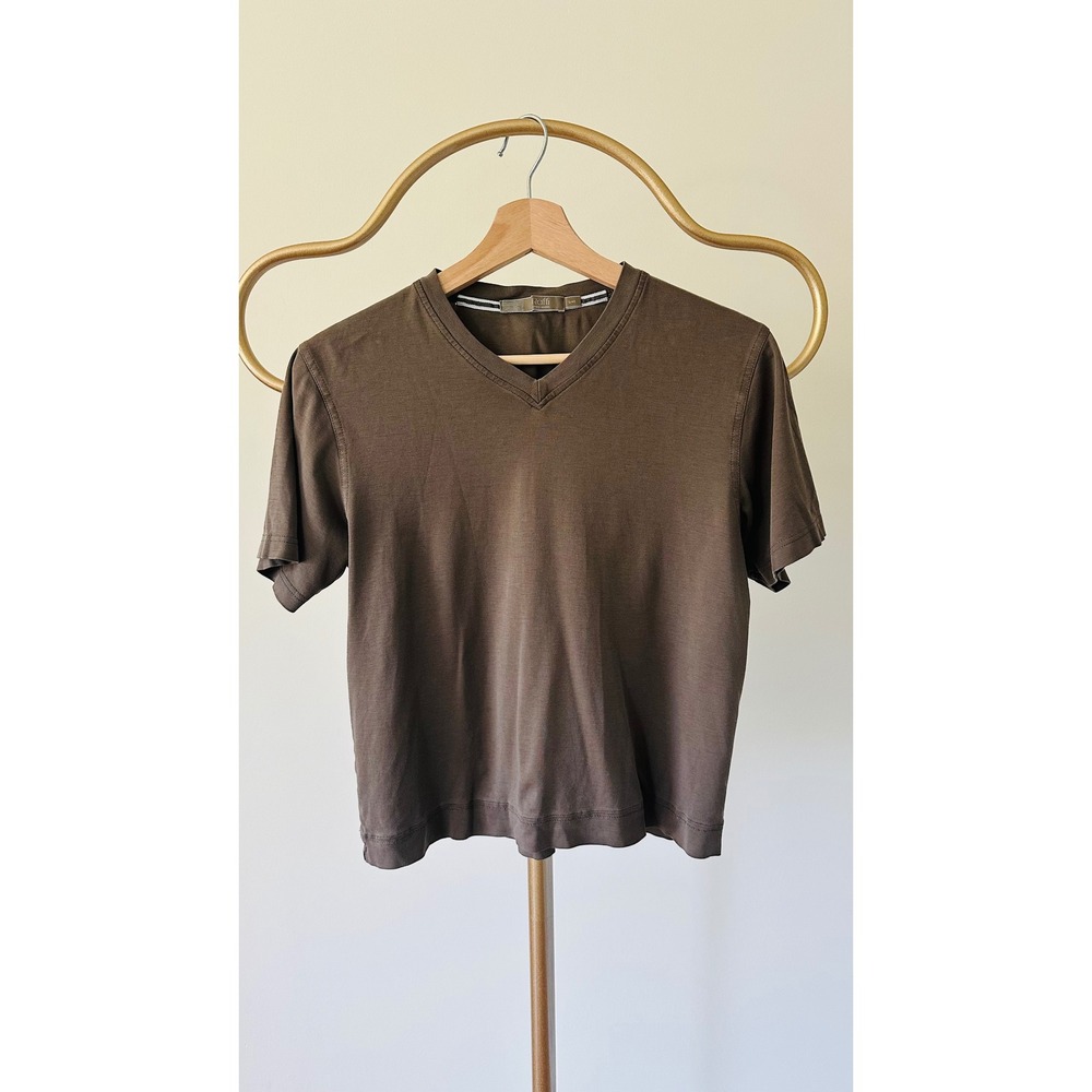 Raffi Linea Uomo Mens Brown V-Neck Short Sleeve 100% Cotton T-Shirt Size S/48